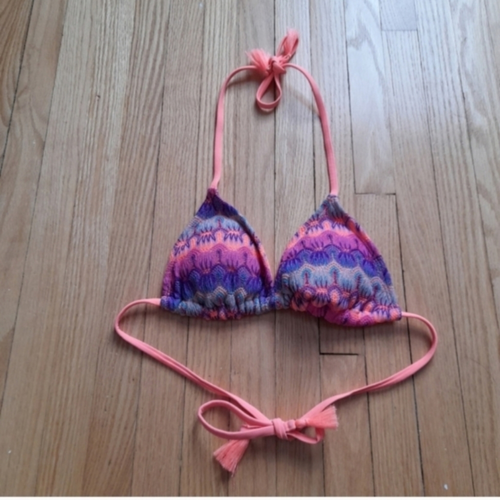 F&F Pink and Purple Patterned Bikini Top Size 4